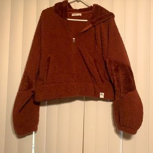 Arizona cropped fleece half zipper pullover burnt orange color size XL NWT